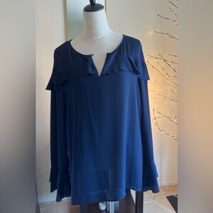 Banana Republic Navy Blouse with Ruffles size XL